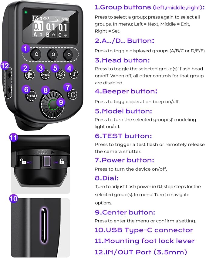 AODELAN Wireless Flash Trigger with ISO Hot-Shoe for Sony/for Canon/for Fujifilm/for Nikon, Flash Transmitter Supports Air1 & Air2 Compatible with Profoto A1X/B1X/A2/B2/D2/A10/B10/B30/Pro-D3/Pro-10