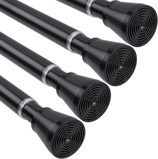 4 Pack Black Shower Curtain Rod 16 To 26 Inch Tension Shower Rod For Bathroom 7/8" Adjustable Spring Curtain Rod No Drilling Spring Rod Black Tension Curtain Rods for Windows Doorway Closet