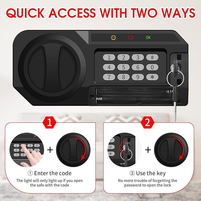 1.2 Cubic Feet Small Fire Safe Box for Home, Fireproof Lock Box, Security Money Safe with Digital Keypad, Spare Keys and Removable Shelf, Personal Home Safes for Money, Jewelry, ID Documents