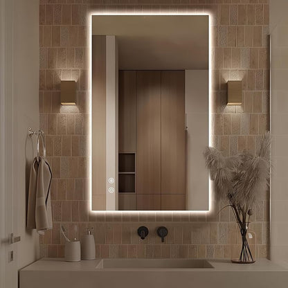 Niccy Led Mirror for Bathroom, 40"x24" Frameless Backlit Mirror for Wall Lighted Mirror with Bedroom 3 Color, Defogger, Explosion-Proof, HD Glass and IP65 Vanity Mirror Horizontal or Vertical