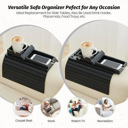 GEHE Detachable Couch Cup Holder, Anti Falling Sofa Arm Tray, Natural Bamboo Sofa Cup Holder More Safe for You Family, Portable Couch Arm Tray Armrest Table for Remote, Snacks, Phone, Drinks
