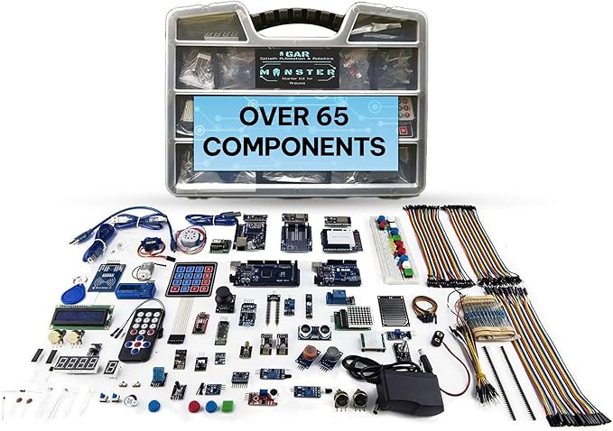 GAR Monster Starter Kit for Arduino - Robotics & IoT Development| Comprehensive 5-Board Set: Uno R3, Mega 2560, Nano V3, ESP32 WiFi+BT, ESP8266 NodeMCU | 25 Sensors, Tutorials & Organizer Toolbox