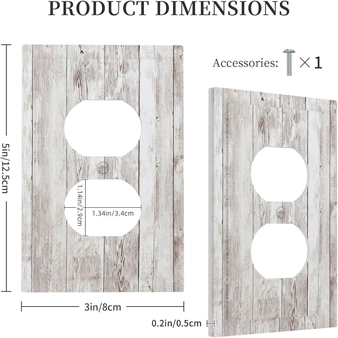 Outlet Covers Rustic Vintage White Wood Grain 1 Gang Duplex Wall Plate Decorative Switch Plates Electrical Receptacle Faceplate Light Switch Cover for Farmhouse Home Decor