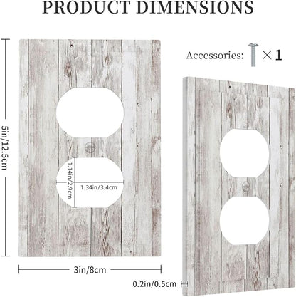 Outlet Covers Rustic Vintage White Wood Grain 1 Gang Duplex Wall Plate Decorative Switch Plates Electrical Receptacle Faceplate Light Switch Cover for Farmhouse Home Decor