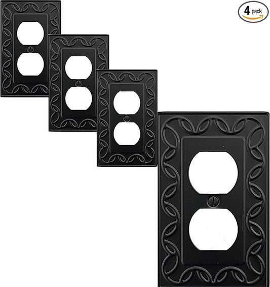 Single Toggle Light Switch Cover NovaBloom Metal Wall Plate, 4-Pack Black 1 Gang, Light Switch Cover Decorative Wallplate, Durable