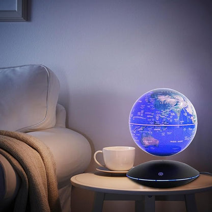 Magnetic Levitation Floating Globe, 6" World Geographic Globes Anti Gravity 360 Rotating World Map with LED Light for Homes, Schools, Offices