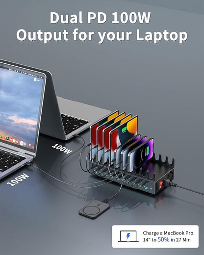 690W Charging Station for Multiple Devices, 20-Port USB C Fast Charging Station with Double 100W PD PPS Port, Multi Device Fast Charger Dock for MacBook Pro Laptop, iPhone, iPad, Tablet, Cell Phone