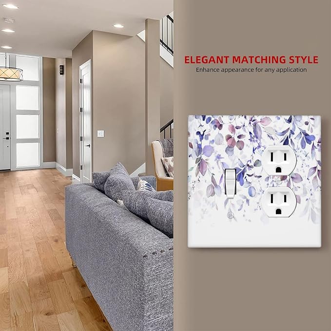 Purple Eucalyptus Watercolor Floral Rustic Leaf Wallplates 1 Toggle 1 Duplex Switch Plate Electrical GFCI Faceplate Decorative Light Switch Covers for Farmhouse Home Decor
