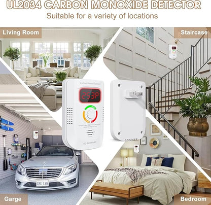 2 Pack Carbon Monoxide Detector, Plug-in Wall Carbon Monoxide Gas Detector, Portable Carbon Monoxide Detector with Digital Display LED, CO Alarm Monitor with Audible and Visual Alarm Test Mute Button