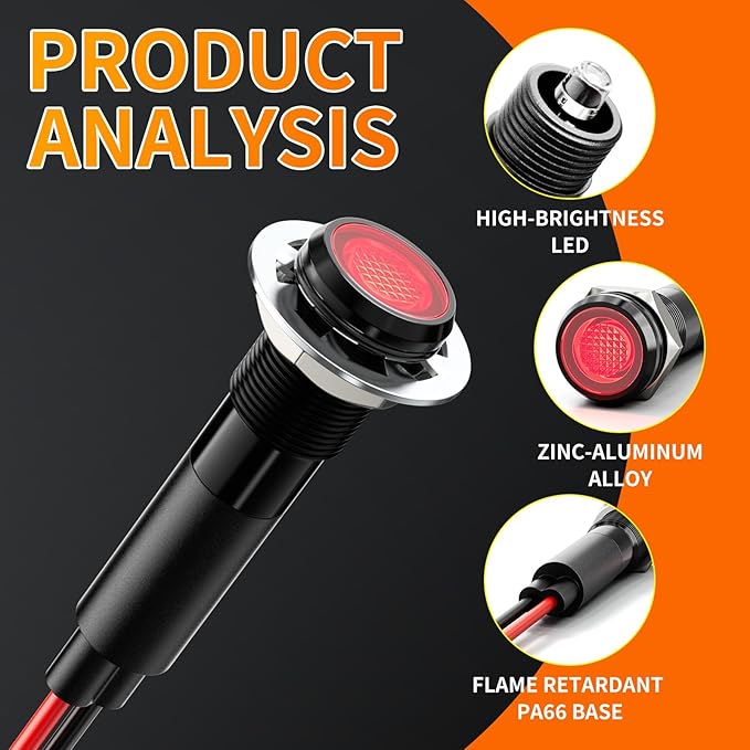 5Pcs 8MM (5/16'') Indicator Light 110v 120v Metal Pilot Lamp Lights Aluminum Black Anodized Waterproof ip67 Red Signal Lamp Light(110V-Black Anodized-Yellow 5Pcs)