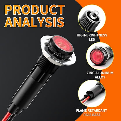 5Pcs 8MM (5/16'') Indicator Light 110v 120v Metal Pilot Lamp Lights Aluminum Black Anodized Waterproof ip67 Red Signal Lamp Light(110V-Black Anodized-Yellow 5Pcs)