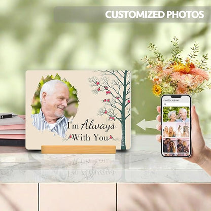 Custom Photo Prints - Metal Desktop Picture Frame with Photos & Text & Wooden Base Personalized Gifts for Family Lovers Pets and Friends, Optional Multiple Sizes