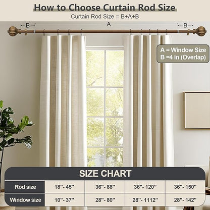 Antiqued Bronze Curtain Rods for Windows 72 to 144 Inch, 1'' Adjustable Heavy Duty Curtain Rod，Vintage Decorative Drapery Rods with Pumpkin Finials for Bedroom Living Room