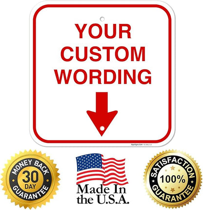 Custom Square Down Arrow Sign, Personalize for Address, Office, Business, Workplace, office, Home, Airbnb, Delivery Signs, 12x12 Inches Yellow, Rust Free .040