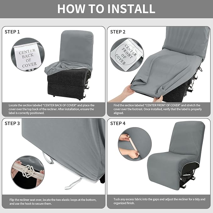 Easy-Going 100% Waterproof Recliner Cover Additional Seat Cover for Reclining Couch, Stretch Sofa Covers Washable Furniture Protector for Kids & Pets, 1 Seat, Light Gray