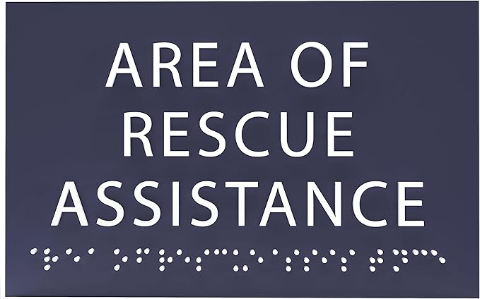 6" X4" Area of Rescue Assistance Sign- Tactile Graphics Grade 2 Braille Text ADA Compliant Sign |ADA Compliant Plastic Signs for Schools, Offices, Businesses, Apartments & Restaurants