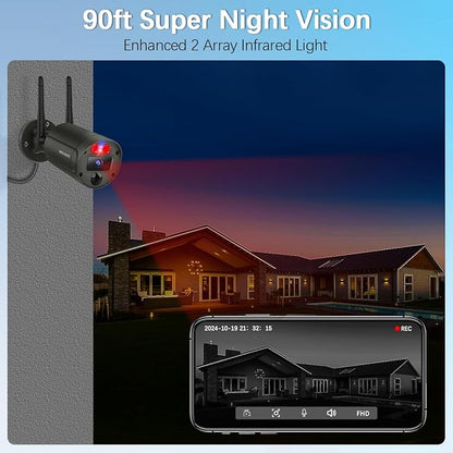 【Flashing LEDs Visual Alert】 Wireless Cameras for Home Security, Wireless Security Camera System, Outdoor WiFi Video Surveillance, NVR Surveillance Camera System