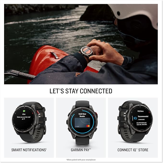 Garmin fēnix® 8 Pro, 47mm, AMOLED Display, Premium Connected Multisport GPS Smartwatch, inReach® Technology, Sapphire, Carbon Gray DLC Titanium with Black/Pebble Gray Silicone Band