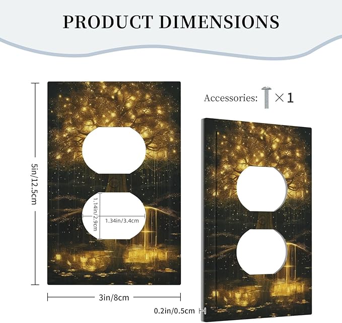 Decorative Outlet Covers Golden Shining Fantasy Kabbalah Tree of Life 1 Gang Duplex Light Switch Cover Plate Unique Wall Plate Electrical Switch Plate Covers for Bedroom Home Decor