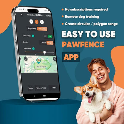 GPS Electric Dog Fence with Free App, Wireless Fence System with Training Collar, Portable Fence for Outdoor Use, Rechargeable Waterproof Flexiable Collar, Adjustable of Dogs (Gray)