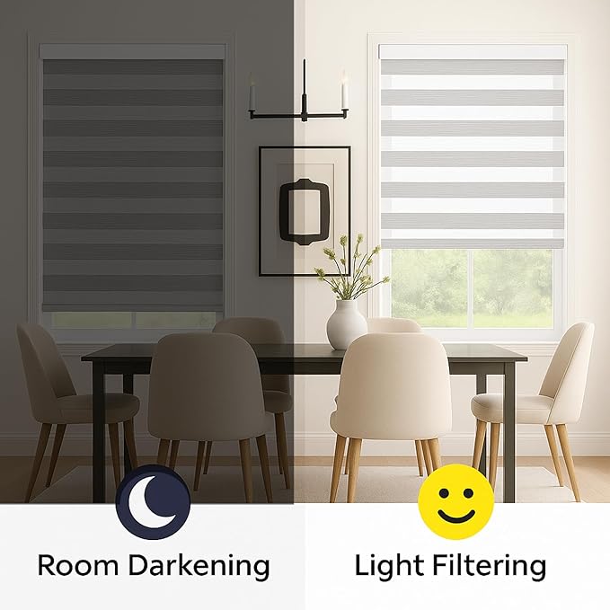 Shadesu Cordless Zebra Blinds for Windows, 41" W x 72" H, Grey, Dual Layer Free-Stop Zebra Shades, Light Control for Day and Night, Sheer Blinds for Indoor Windows, Bedroom, Kitchen