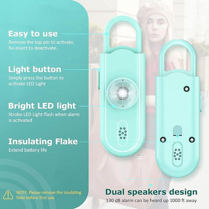 Personal Safety Alarm for Women Girls, 130dB Loud Siren with Key Chain, SOS Strobe Light, Flashlight, Double Speakers Help Kids/Elders/ Students Emergency Call, Stocking stuffers Gift for Self Defense