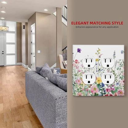 Outlet Covers Boho Colorful Flowers Plant Rustic Wildflower 2 Gang Double Duplex Decorative Light Switch Covers Electrical Wallplates Socket Faceplate for Bed Room Bathroom Decor