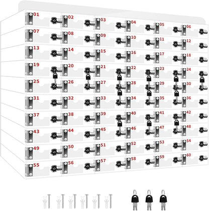 60 Slots Cell Phone Locker Box for Classroom with Door Locks and Keys Clear Acrylic Cell Phone Lock Storage Cabinet Wall Mounted for School Factory Office
