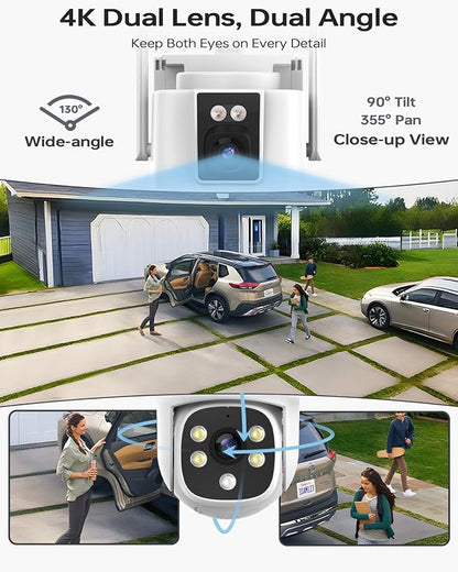 Wireless Security Camera System for Home, Wkkengd Dual Lens 2K+2K Auto Tracking Outdoor Surveillance | 2 Cameras with 10CH NVR | 12.5" Monitor with 128G| Color Night Vision | WiFi 6 | Alexa Compatible