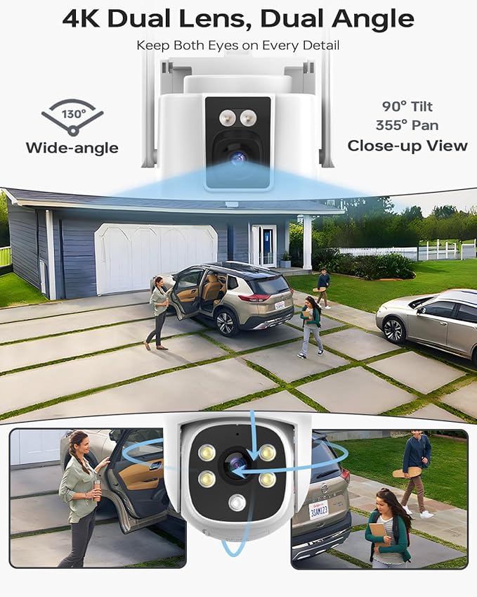 Wireless Security Camera System Outdoor, 10pcs Dual Lens Dual Screen 2K+2K 24/7 Recording Cameras with 1TB NVR