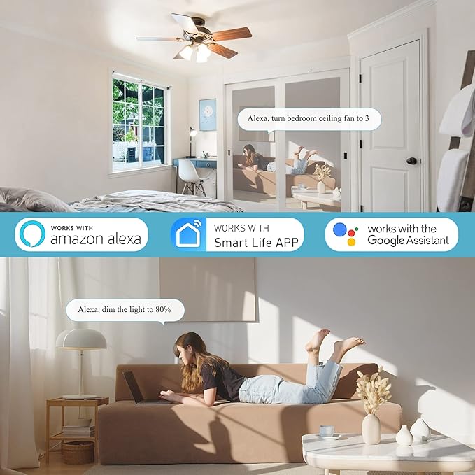 Universal Smart WiFi Ceiling Fan Remote Control Kit, Ceiling Fan Control and Dimmer Light Switch, Compatible with Alexa, Google Assistant and Smart Life App, 3 Speed, Timing, Remote Control