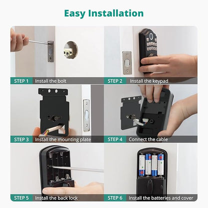 DS10 Keyless Entry Door Lock - Fingerprint Door Lock with 2 Keys, Electronic Keypad Deadbolt, Smart Door Lock, Keypad Lock for Front Door, Auto-Lock & One Touch Locking - Satin Nickel