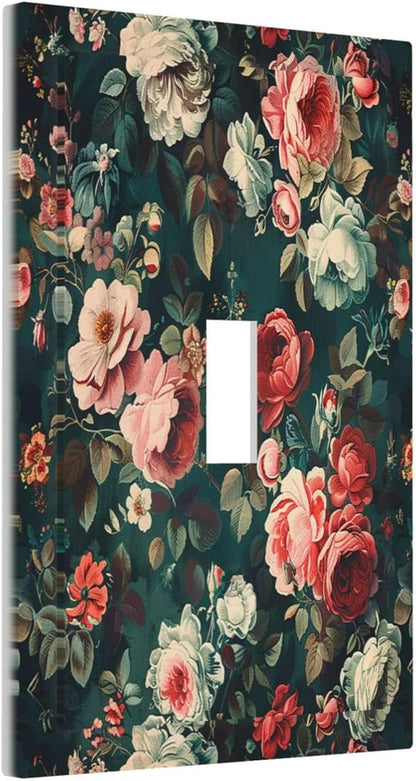 Decorative Light Switch Cover Baroque Vintage Peony Flower Floral 1 Gang Single Toggle Device Electrical Faceplate Switchplates Decorator Outlet Wall Plate for Bedroom Farmhouse Decor