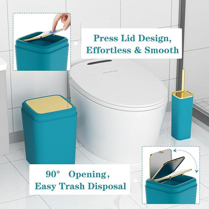 Bathroom Accessories Set - 25PC Bathroom Set with Shower Curtain and Rugs, Teal Blue Bathroom Set, Bathroom Accessory Set with Press-on Lid Trash Can, Soap Dispenser and Qtip Holders