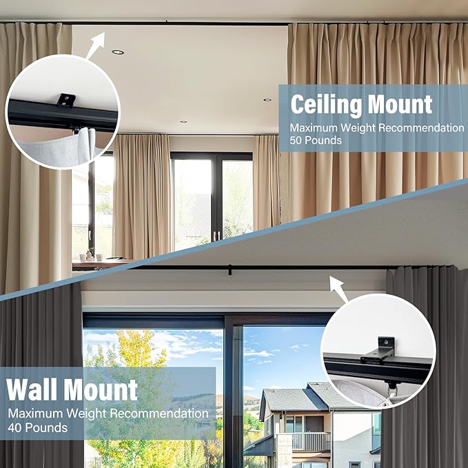 Curtain Track Ceiling Mount heavy duty sliding Curtains Tracks rails Rod System Room Divider with clips 12-15ft Black