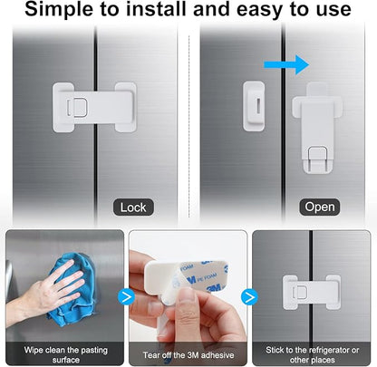 Fridge Locks for Kids, Child Proof Refrigerator Lock, Baby Safety French Fridge Door Lock, Child Cabinet Locks with Strong 3M Adhesive, No Drill, Tool-Free Install (1 Pack, White)