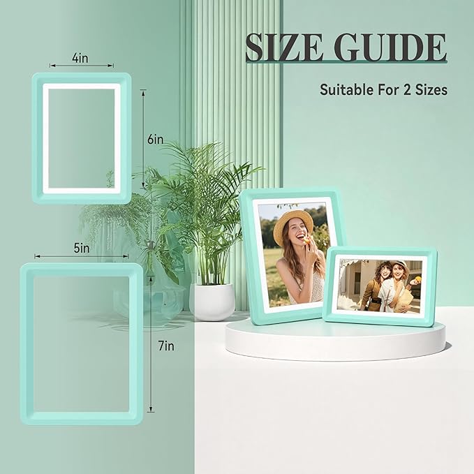 Green 5x7 Picture Frame with Acrylic Front 2 Pack, ABS Frame for 5x7 or 4x7 Photos, Shatterproof UV-Resistant Tabletop Photo Frame, Vertical/Horizontal Display for Home Décor