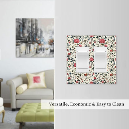 Decorative Outlet Covers Vintage Flowers Rose Leaf Bird Butterfly 2 Gang Double GFCI Rocker Electrical Wall Panels Light Switch Cover Plate for Bedroom living Room Decor