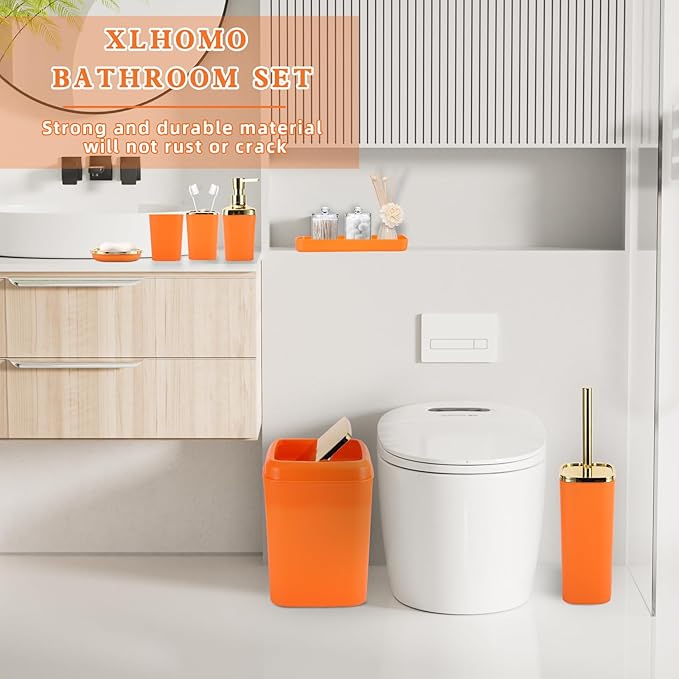 Bathroom Accessories Set - 26PCS Orange Bathroom Set, Bathroom Accessory Set with Shower Curtain and Rugs and Bathtub Mats for Home