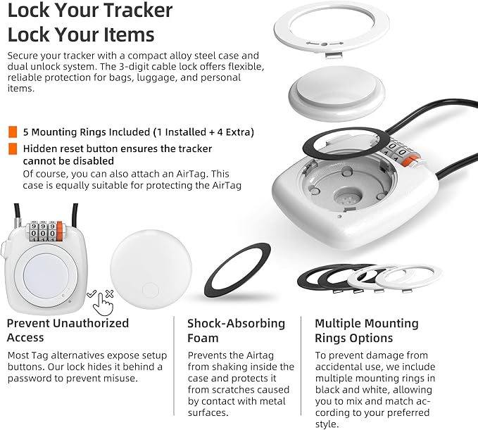 [Apple MFi Certified] iOS Tracking Tag & AirTag Holder Combination Lock, Compatible with Apple Find My, GPS Tracker Secure Case, Air TagHolder Lock for Travel Luggage, Suitcase, Backpack, Stroller
