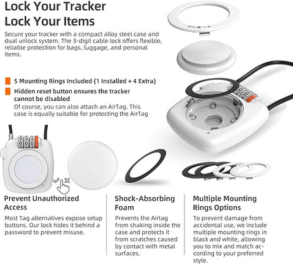 [Apple MFi Certified] iOS Tracking Tag & AirTag Holder Combination Lock, Compatible with Apple Find My, GPS Tracker Secure Case, Air TagHolder Lock for Travel Luggage, Suitcase, Backpack, Stroller