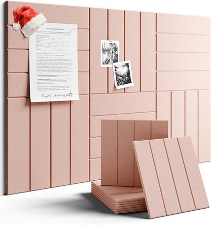 Felt Bulletin Board Tiles Large 36" x 24" Cork Board Alternative-6 Pack with 40 Adhesive Tabs, Thick Slat Wall Panels for Office Decor, Push Pin Board Wall Organizer Alternative - Pink
