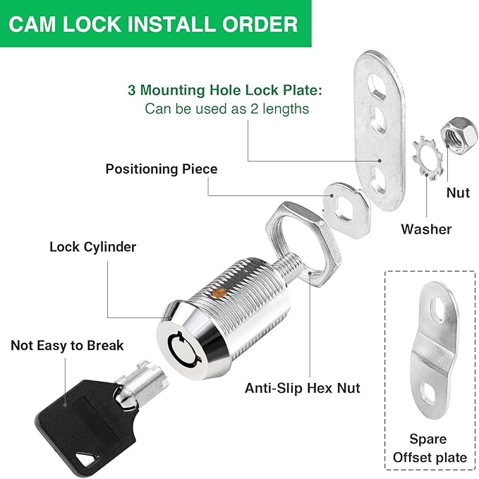 10 Pack Tool Box Lock with Keys, 5/8" Cabinet Lock Cam Lock Keyed Alike, Toolbox Lock Replacement Lock for Mailbox RV Storage Door with Manual, Zinc Alloy (10Pack，5/8 Inch)