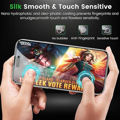 4 Pack Privacy Screen Protector for iPhone 15 6.1 Inch with 4 Pack Camera Lens Protector, Anti Spy Tempered Glass Film, Anti-Scratch, Touch Sensitive, Case Friendly