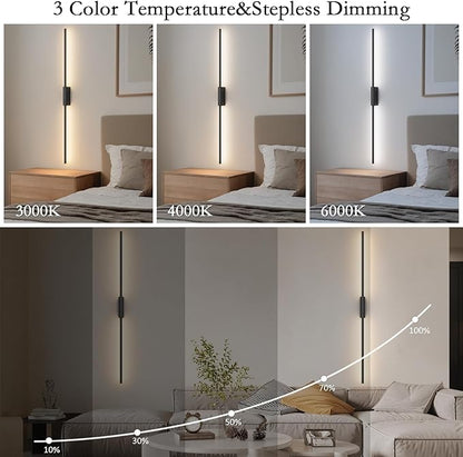 39.4In Battery Operated Wall Sconces Set of Two,12000mAh Wireless Rechargeable Sconces 3 Colors Dimmable with Remote for Living Room Bedroom