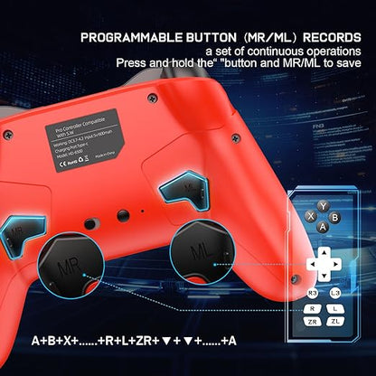 Bluetooth Controller for Switch/Mac/PC/Steam/Mobile Phone/iOS/Android//TV/iPad/Table/Apple Arcade MFi Games, switch pro controller wireless with Adjustable Dual Motion,Turbo,Macros,6-Axis,Wake Up for Black Myth: Wukong (Black) (Purple) (Red)