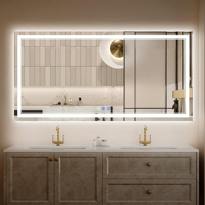30"x60" LED Bathroom Mirror with Lights, Anti-Fog, Backlit + Front Lit, Dimmable, Led Vanity Mirror for Wall, Lighted Bathroom Mirror, 3 Colors, Shatter-Proof Tempered Glass
