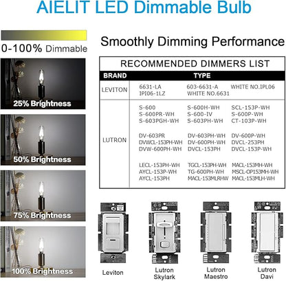 2-Watt T8 LED Candle Light Bulb Dimmable, E12 Small Chandelier Base, 25w Equivalent Tube LED Filament Bulbs for Hallway, Wall Sconces, Porch, Soffit, Bright White 5000K, 8pcs