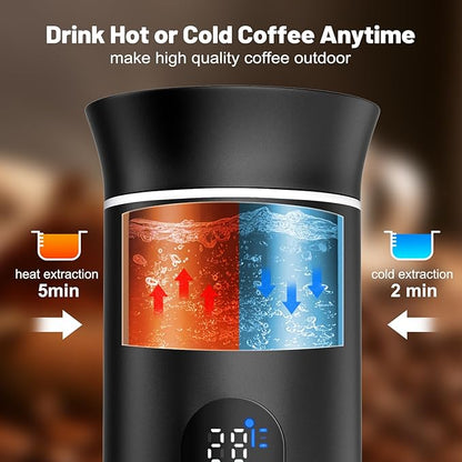 Portable Battery Espresso Coffee Maker for Travel, 20 bar Smart Display Mini Car Espresso Machines, 3-in-1 Self-Heating Electric Espresso Maker, USB-C Ground Coffee & Capsule Pod(Ns&DG) RV, Hiking