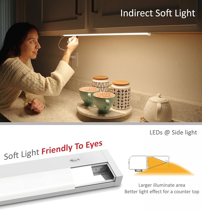 LED Under Cabinet Lighting Hardwired or Plug in, 16 Inch 8W, Dimmable 5 Color 2700K/3000K/3500K/4000K/5000K, Linkable Eyes Care Design Counter Lights for Kitchen, Sink, ETL Listed, White